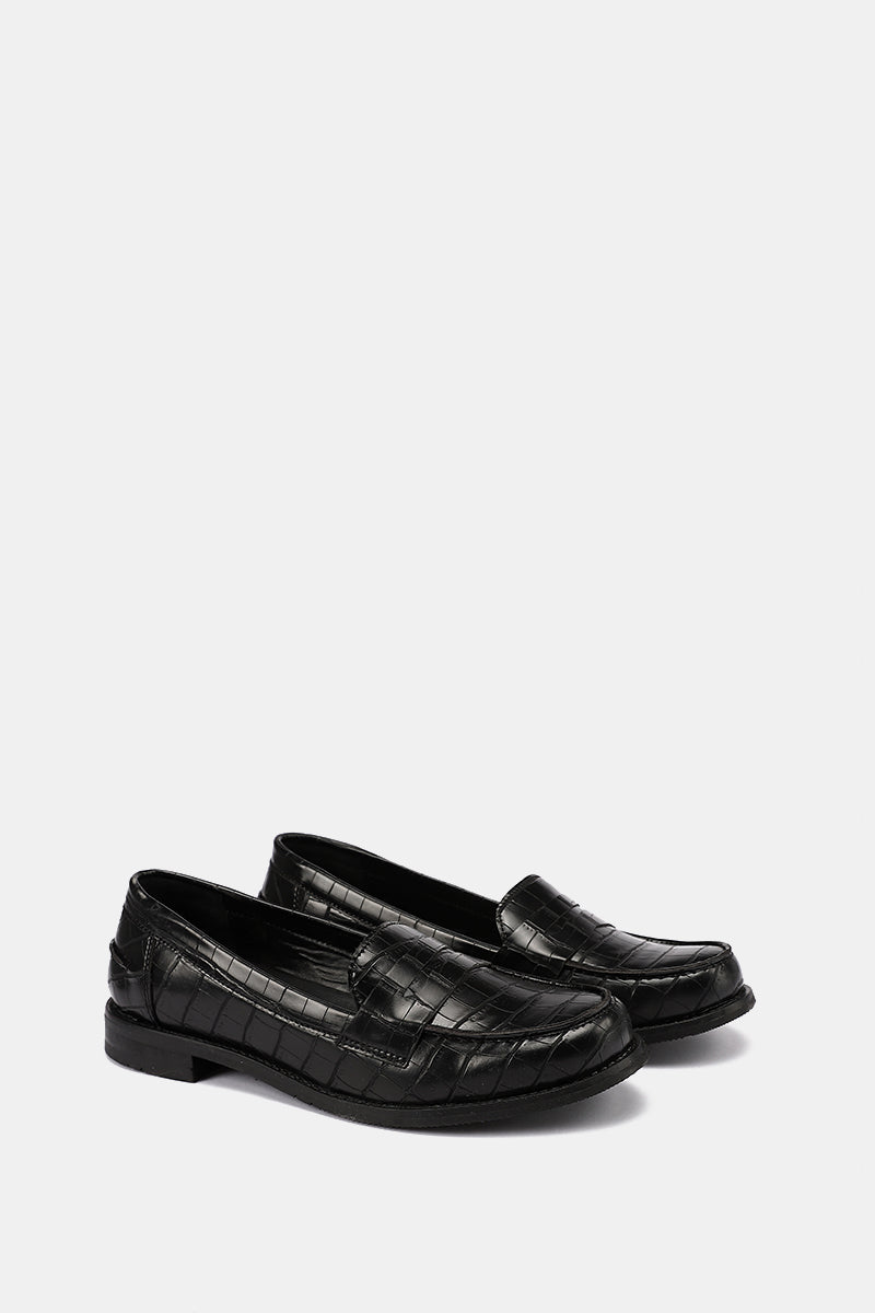 BLACK VEGAN LEATHER PENNY LOAFERS