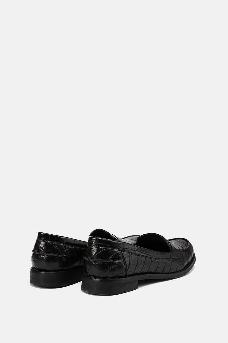BLACK VEGAN LEATHER PENNY LOAFERS