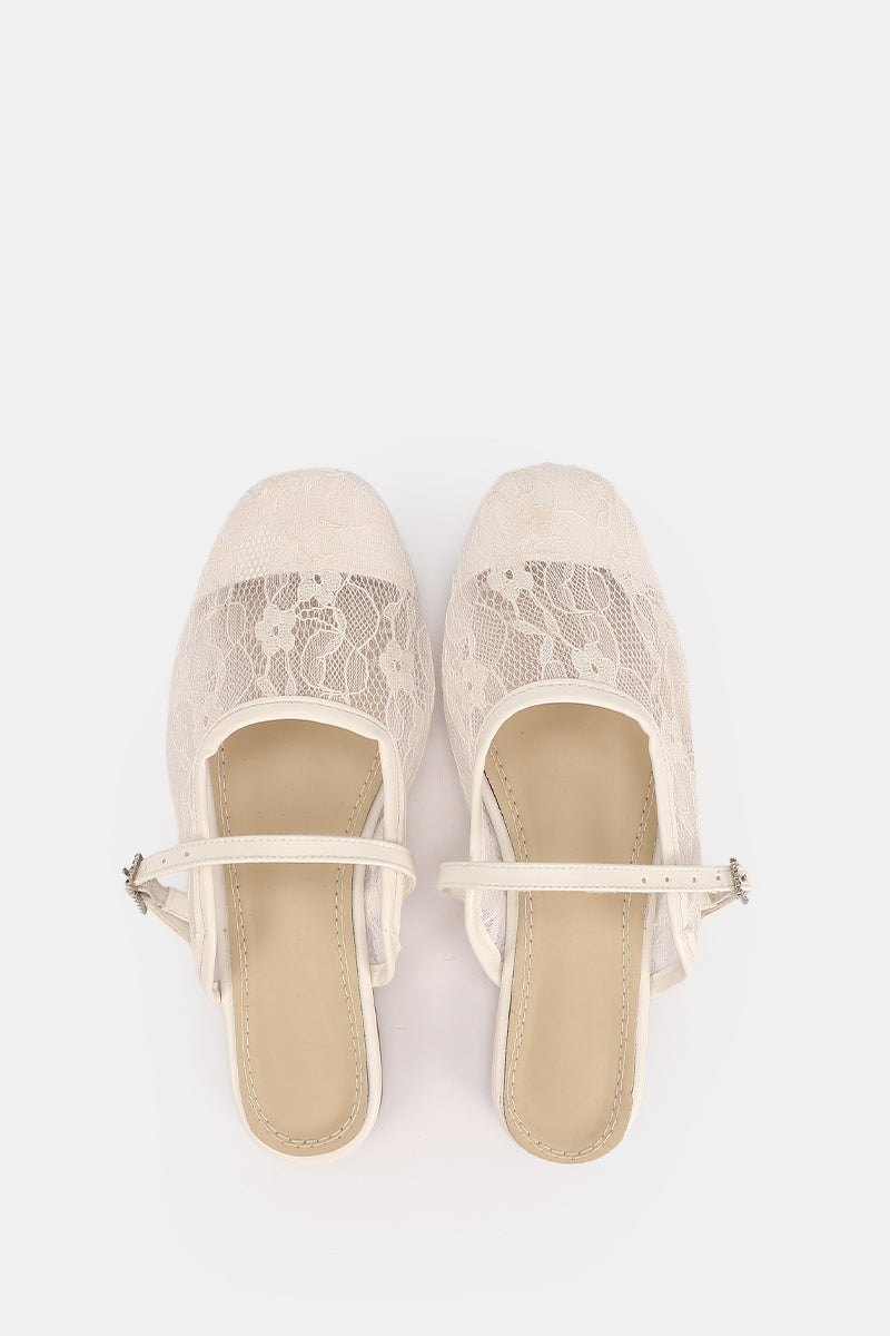 CREAMY FLORAL MESH MULE