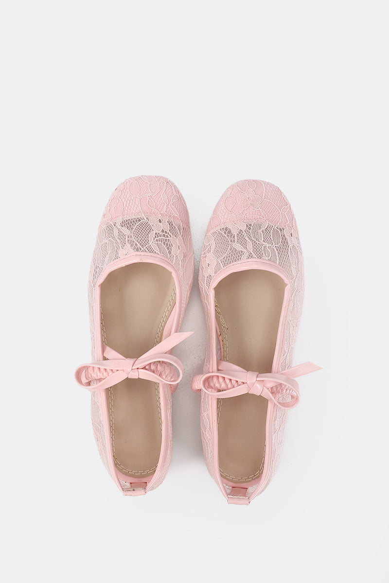 PINK FLORAL MESH BALLERINA