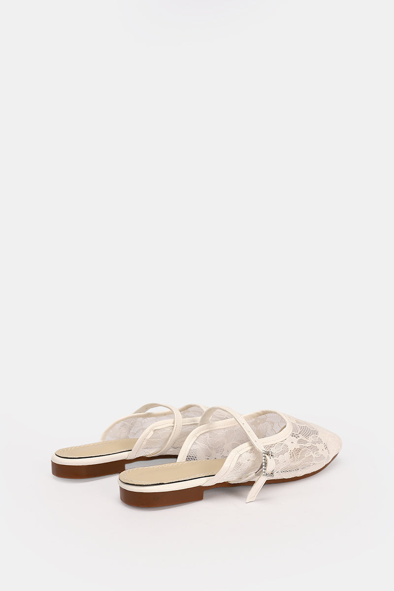 CREAMY FLORAL MESH MULE