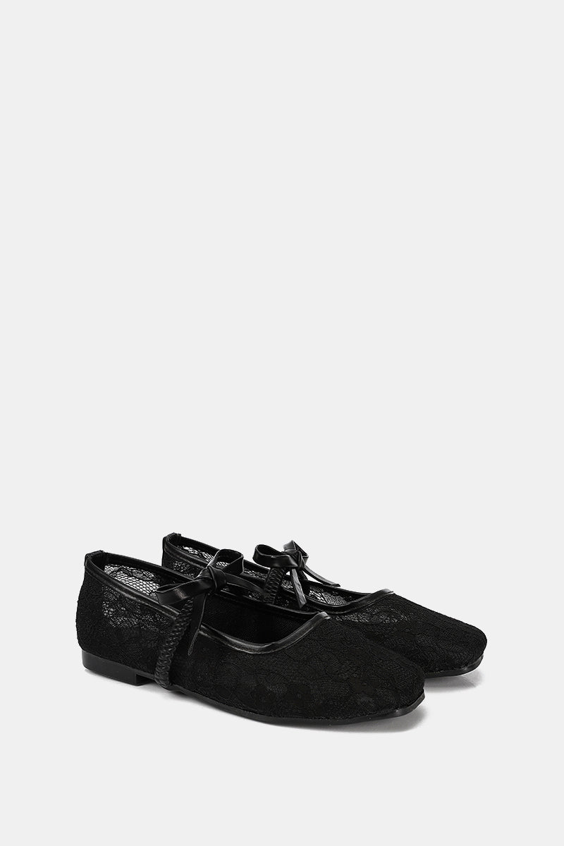 BLACK FLORAL MESH BALLERINA
