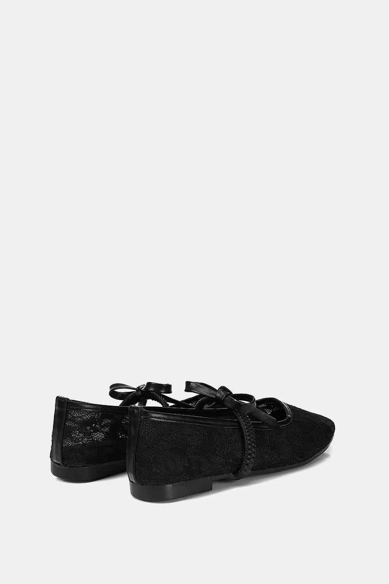 BLACK FLORAL MESH BALLERINA