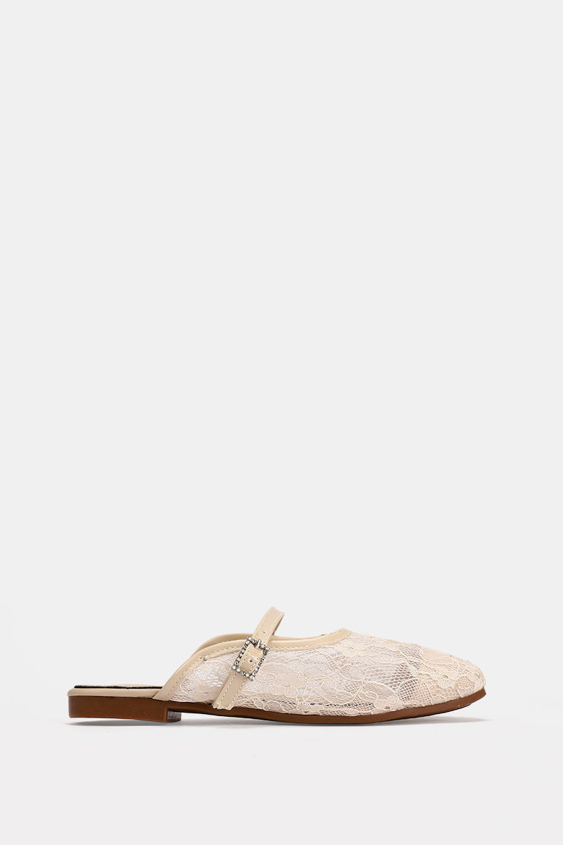 BEIGE FLORAL MESH MULE