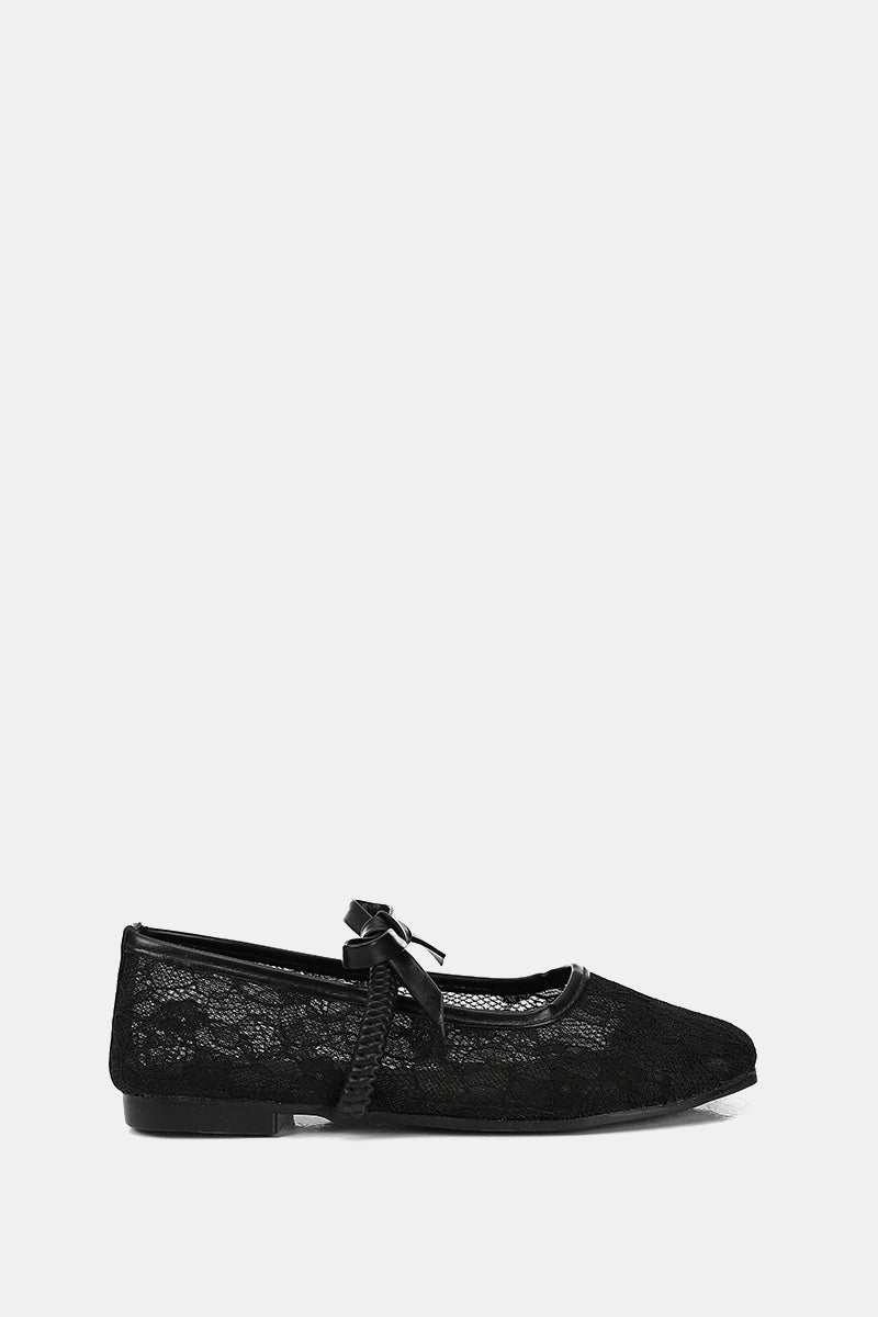 BLACK FLORAL MESH BALLERINA