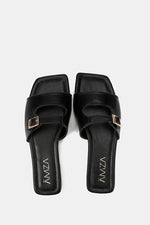 LEATHER BLACK CUSHIONED SLIPPER