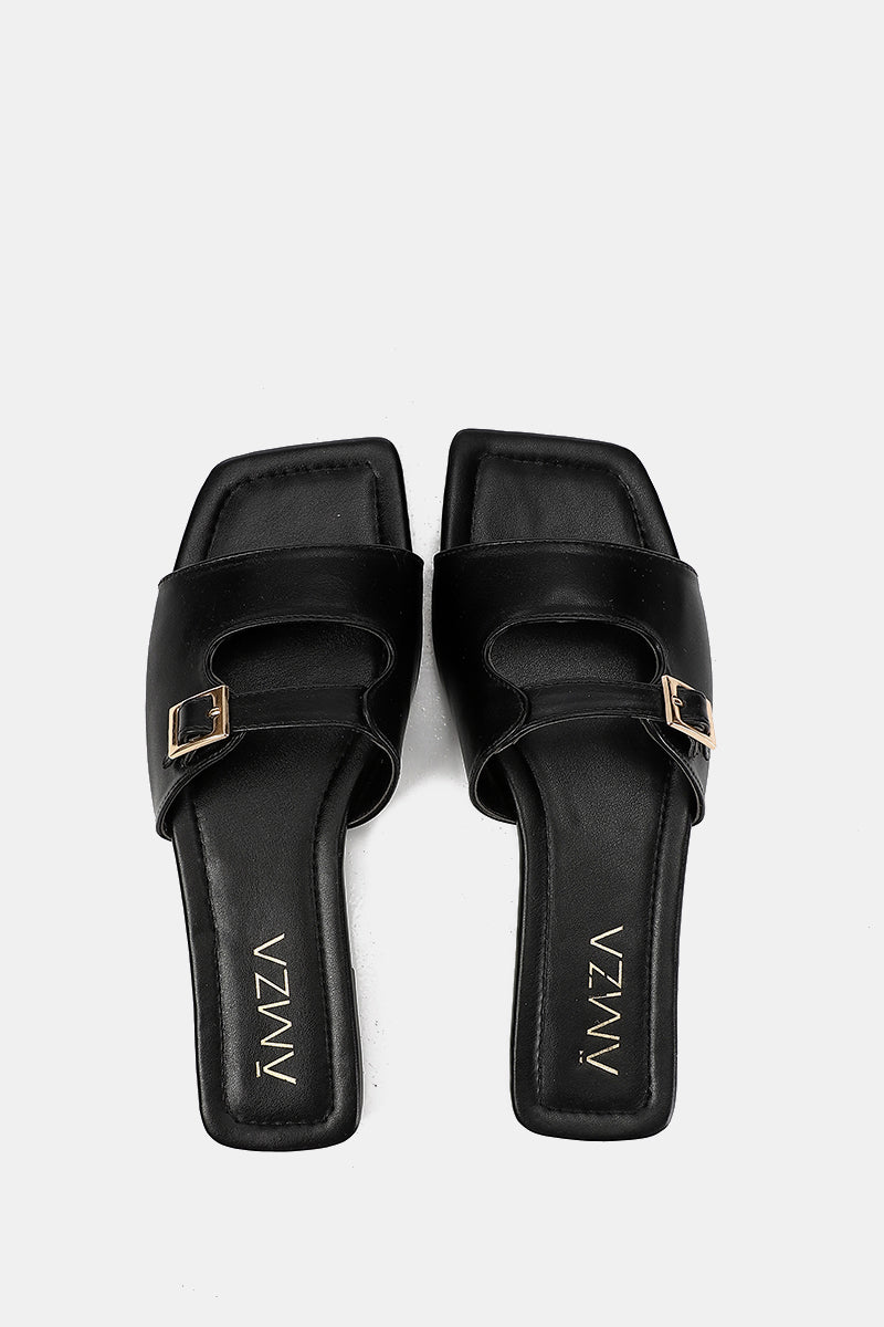 LEATHER BLACK CUSHIONED SLIPPER