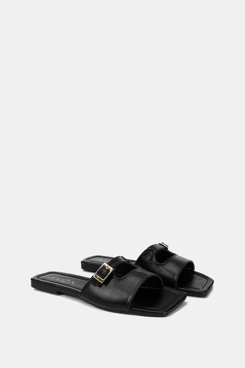 LEATHER BLACK CUSHIONED SLIPPER