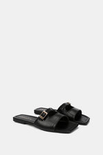 LEATHER BLACK CUSHIONED SLIPPER