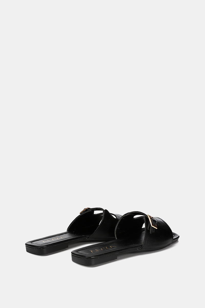 LEATHER BLACK CUSHIONED SLIPPER