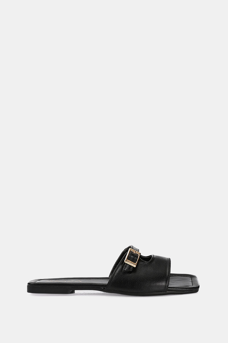 LEATHER BLACK CUSHIONED SLIPPER