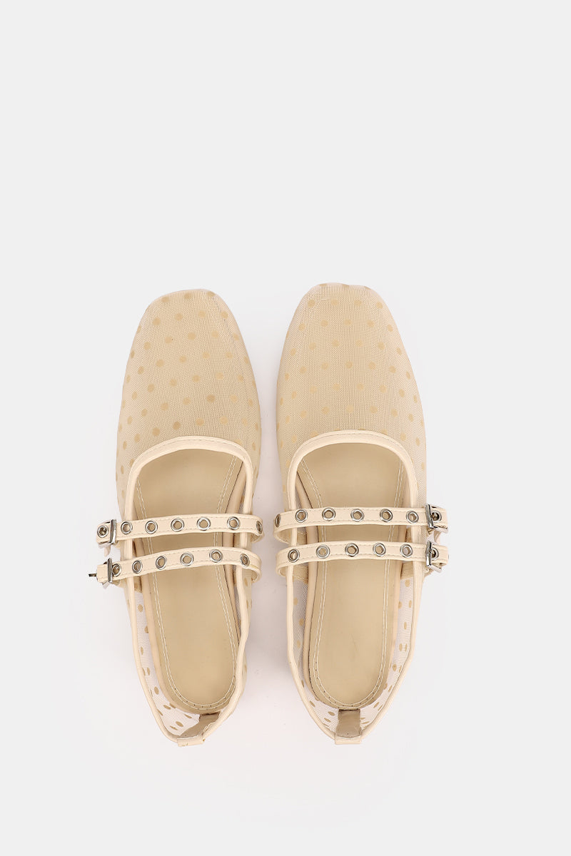 DOUBLE BUCKLE BEIGE DOTTED FLAT