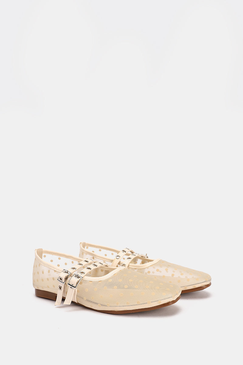 DOUBLE BUCKLE BEIGE DOTTED FLAT