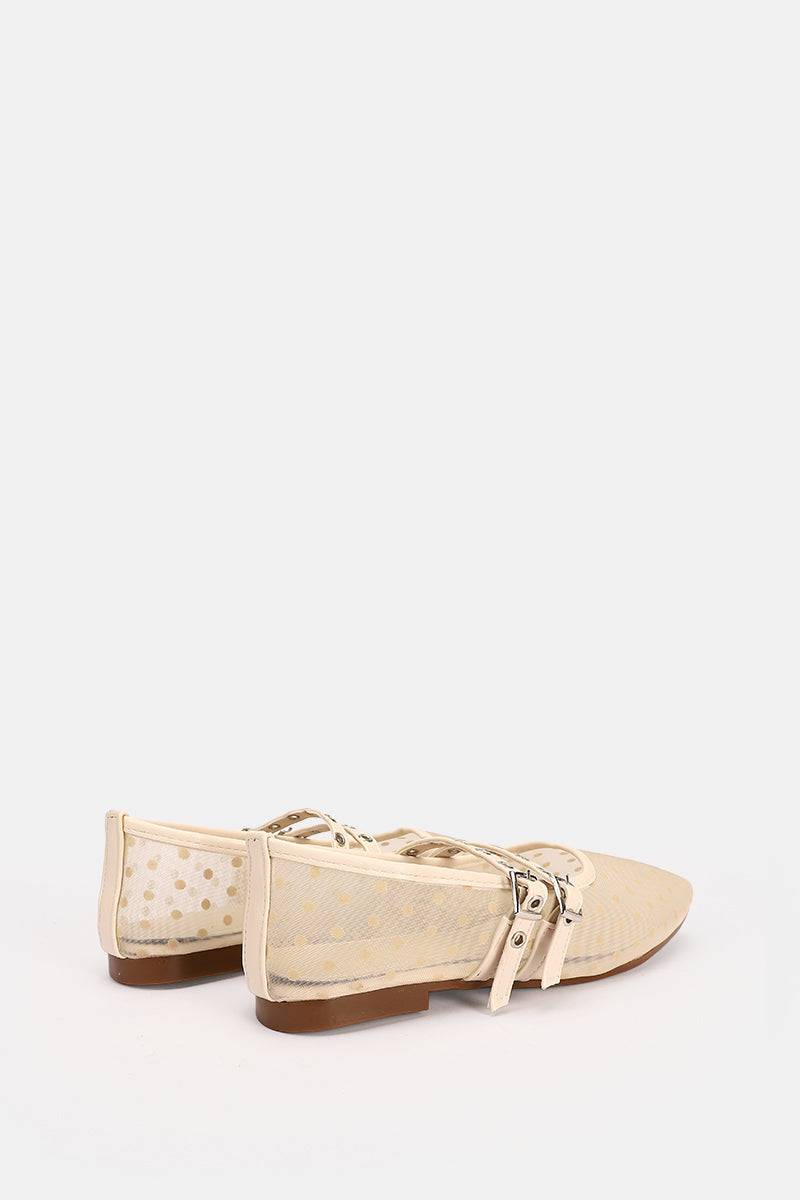 DOUBLE BUCKLE BEIGE DOTTED FLAT
