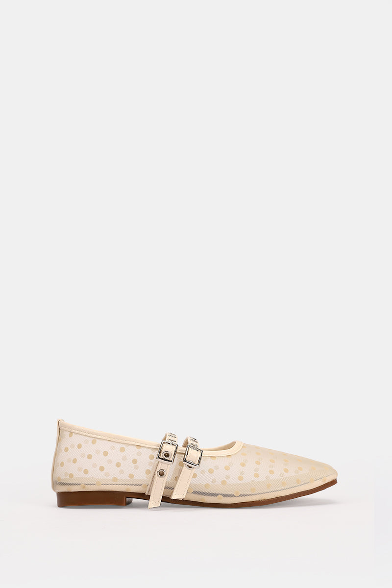 DOUBLE BUCKLE BEIGE DOTTED FLAT
