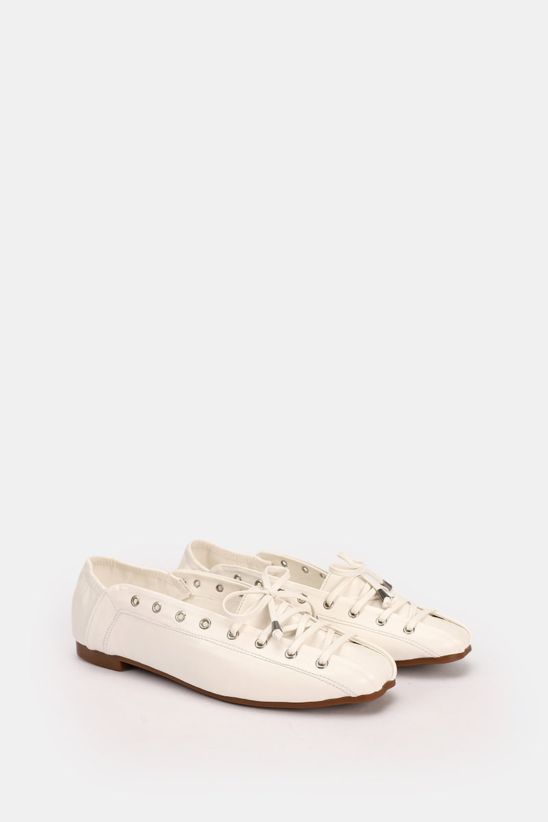 WHITE LACE UP BALLERINA