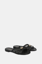 GOLD BUCKLE BLACK SHEER SLIPPERS