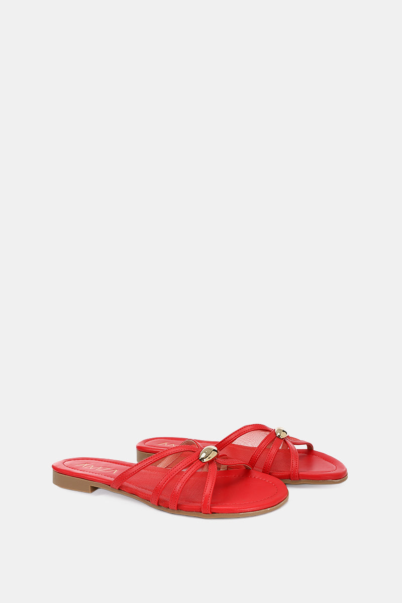 GOLD BUCKLE RED SHEER SLIPPERS