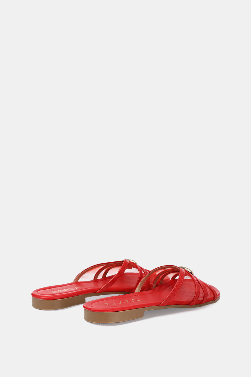GOLD BUCKLE RED SHEER SLIPPERS