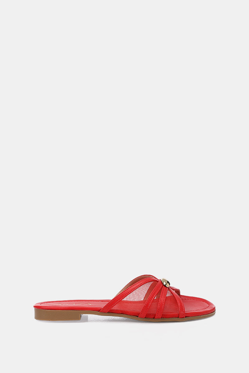 GOLD BUCKLE RED SHEER SLIPPERS