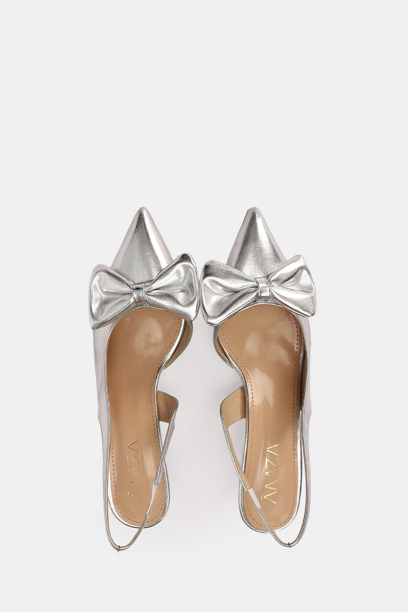 SILVER VERNE KITTEN PUMPS