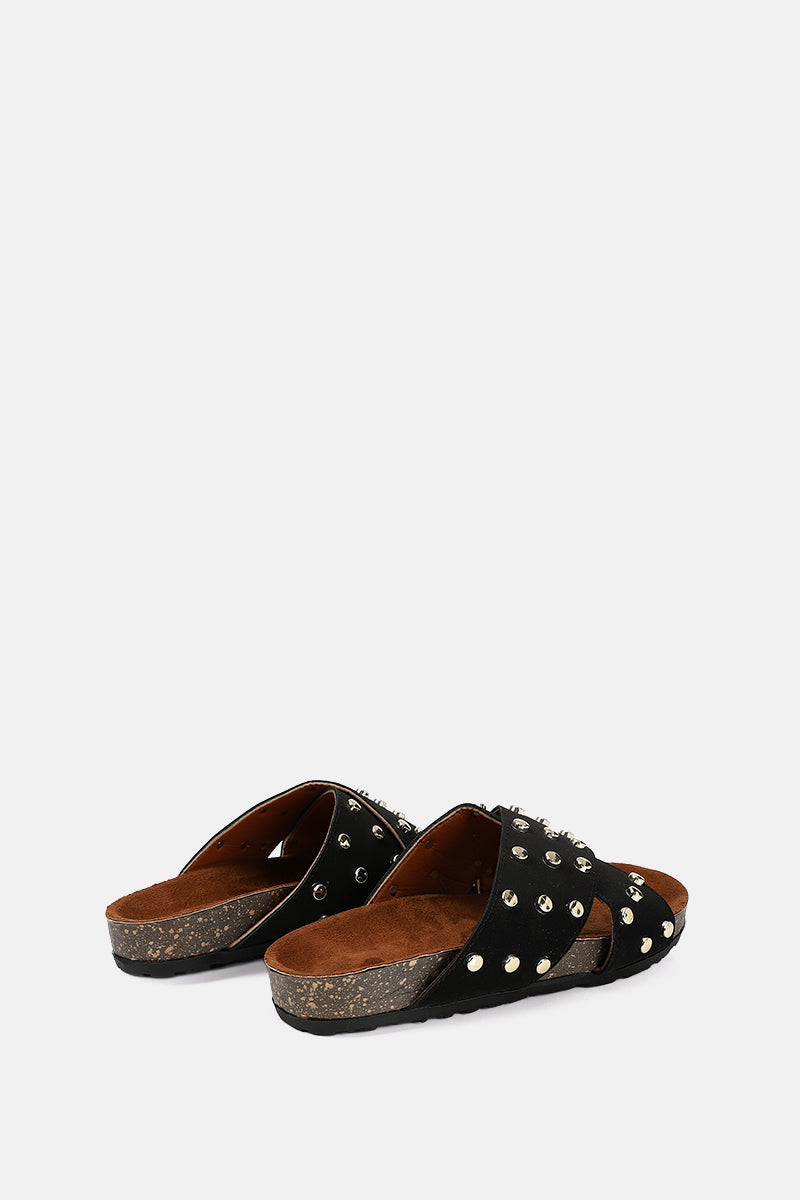 JEWELED CROSSED BLACK SANDAL