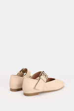 BEIGE BUCKLE LEATHER FLAT