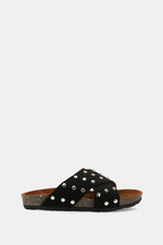 JEWELED CROSSED BLACK SANDAL