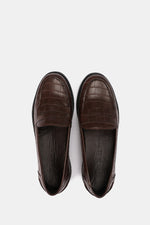 BROWN EXOTIC-EMBOSSED VEGAN LEATHER PENNY LOAFERS