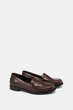 BROWN EXOTIC-EMBOSSED VEGAN LEATHER PENNY LOAFERS