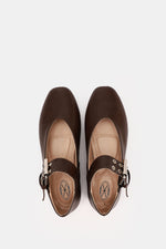 BROWN BUCKLE LEATHER FLAT
