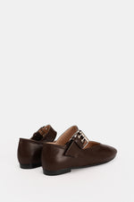 BROWN BUCKLE LEATHER FLAT