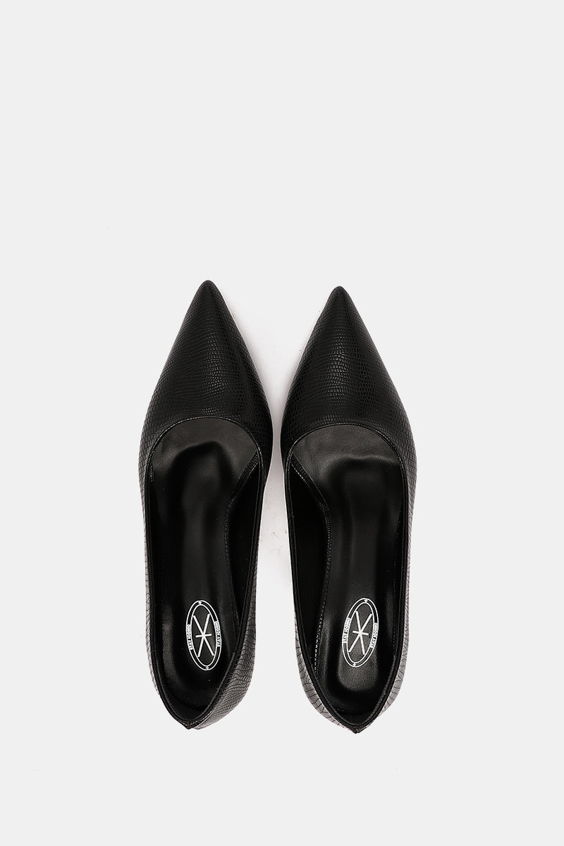 BLACK CROCODILE KITTEN HEELS