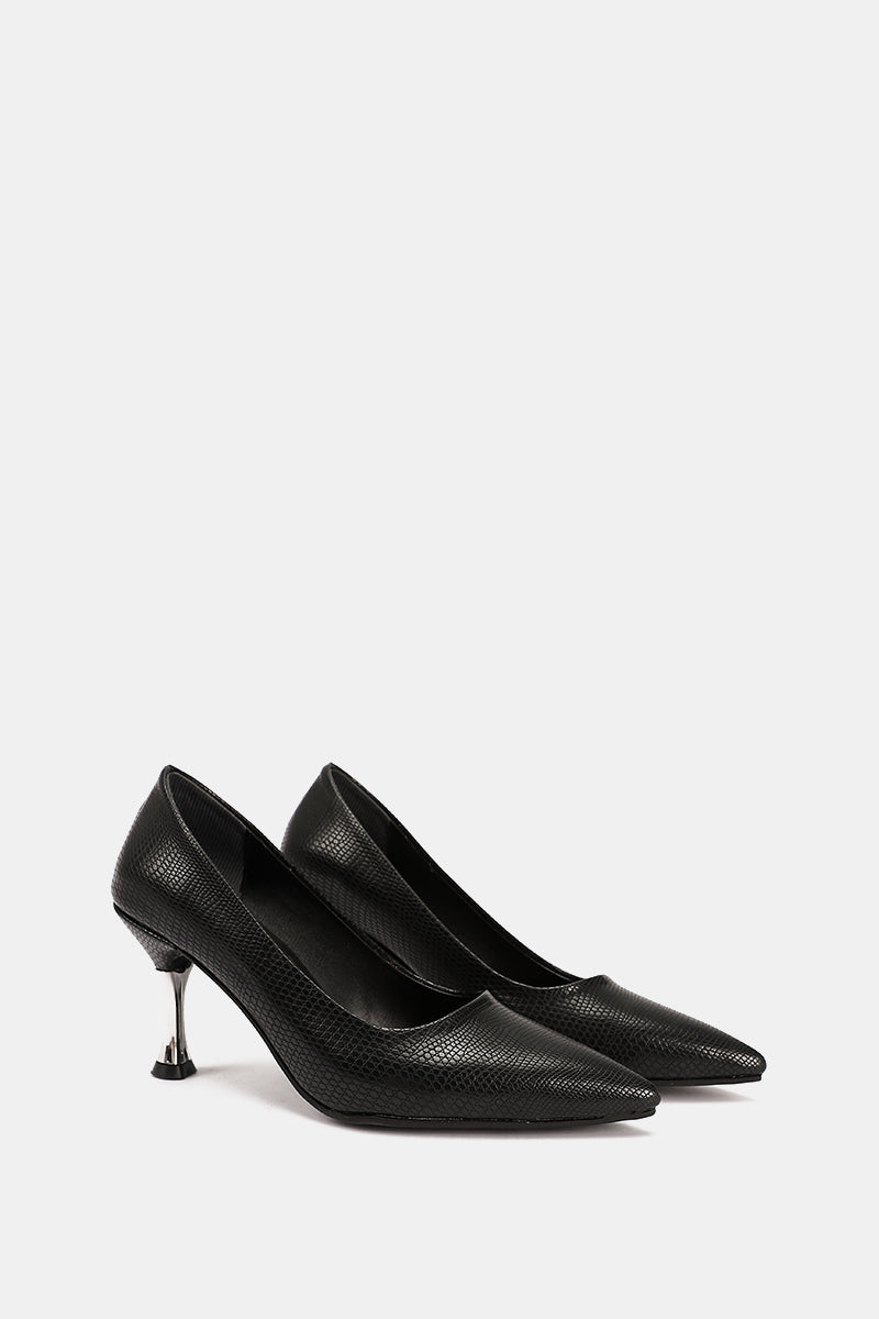 BLACK CROCODILE KITTEN HEELS
