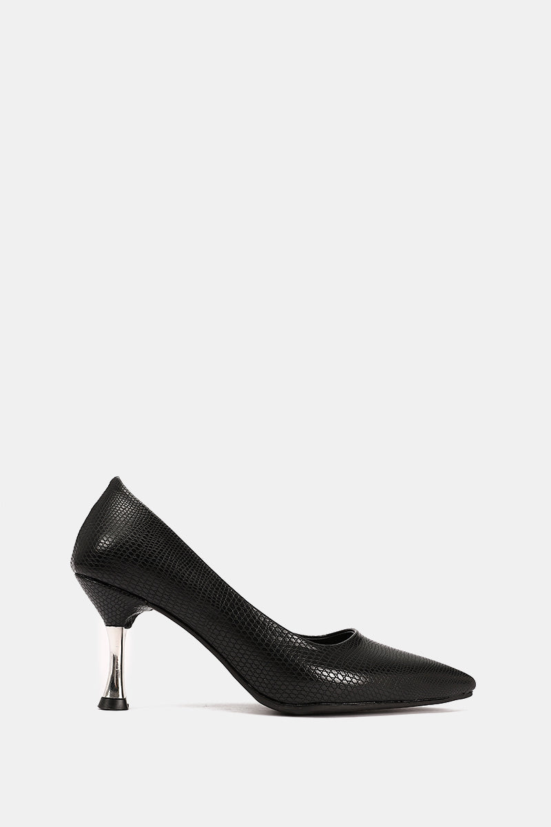 BLACK CROCODILE KITTEN HEELS