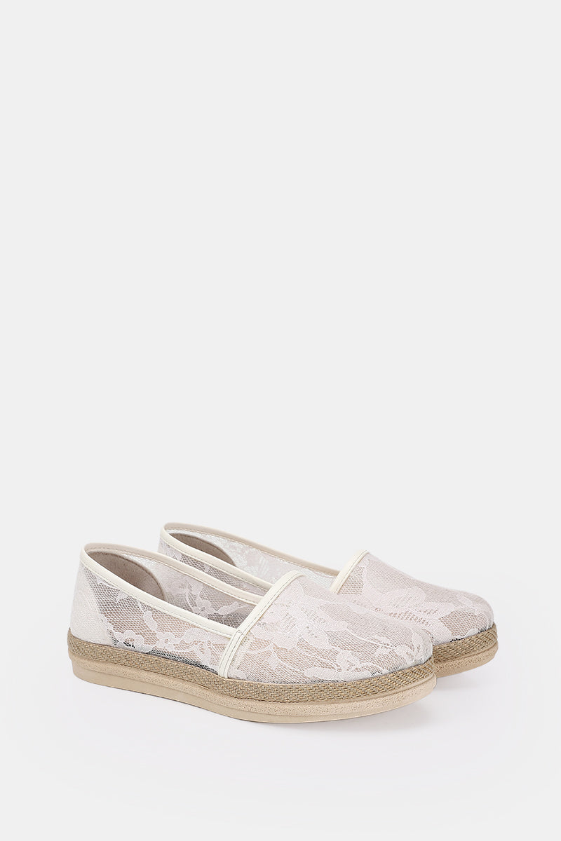 WHITE FLORAL MESH LOAFERS
