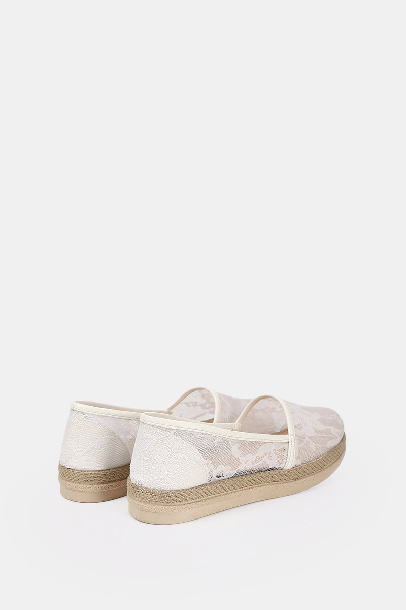 WHITE FLORAL MESH LOAFERS