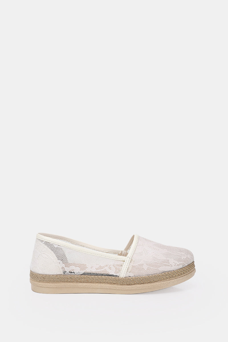 WHITE FLORAL MESH LOAFERS