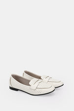 WHITE LEATHER SLIP ON LOAFERS