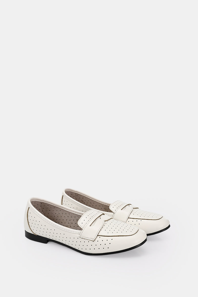 WHITE LEATHER SLIP ON LOAFERS