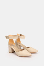 BEIGE BUCKLED CHUNKY HEELS