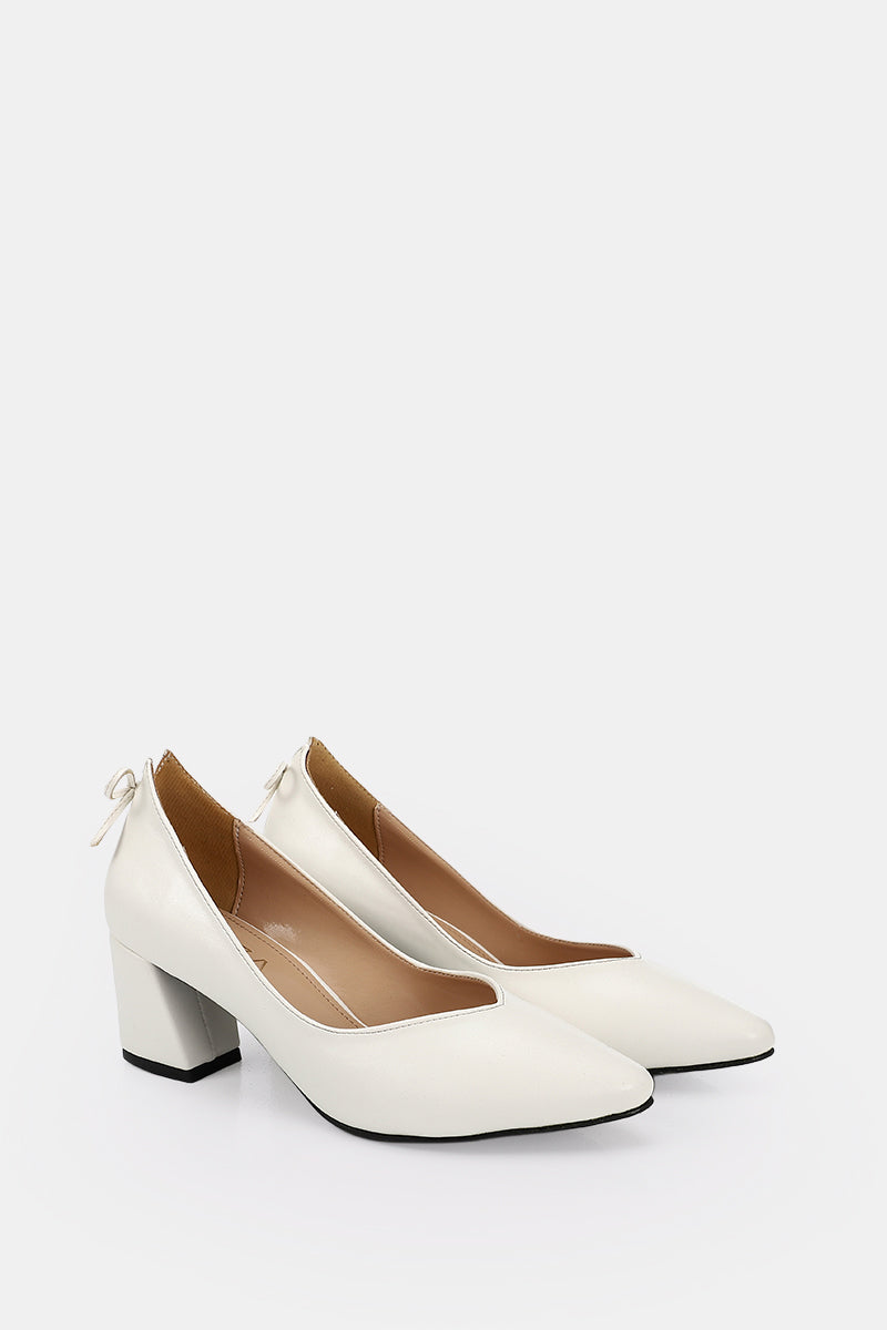 WHITE BOW LOW HEELS