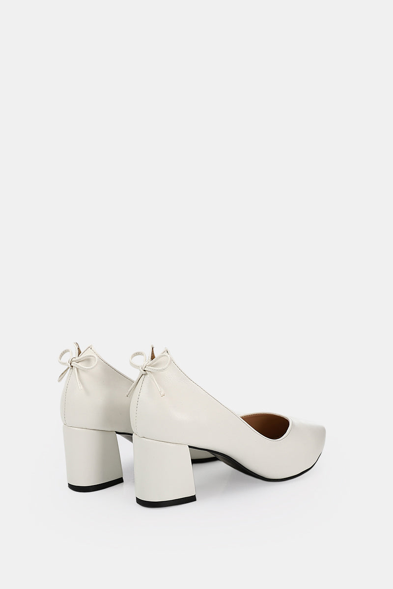 WHITE BOW LOW HEELS