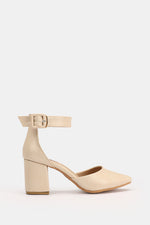 BEIGE BUCKLED CHUNKY HEELS