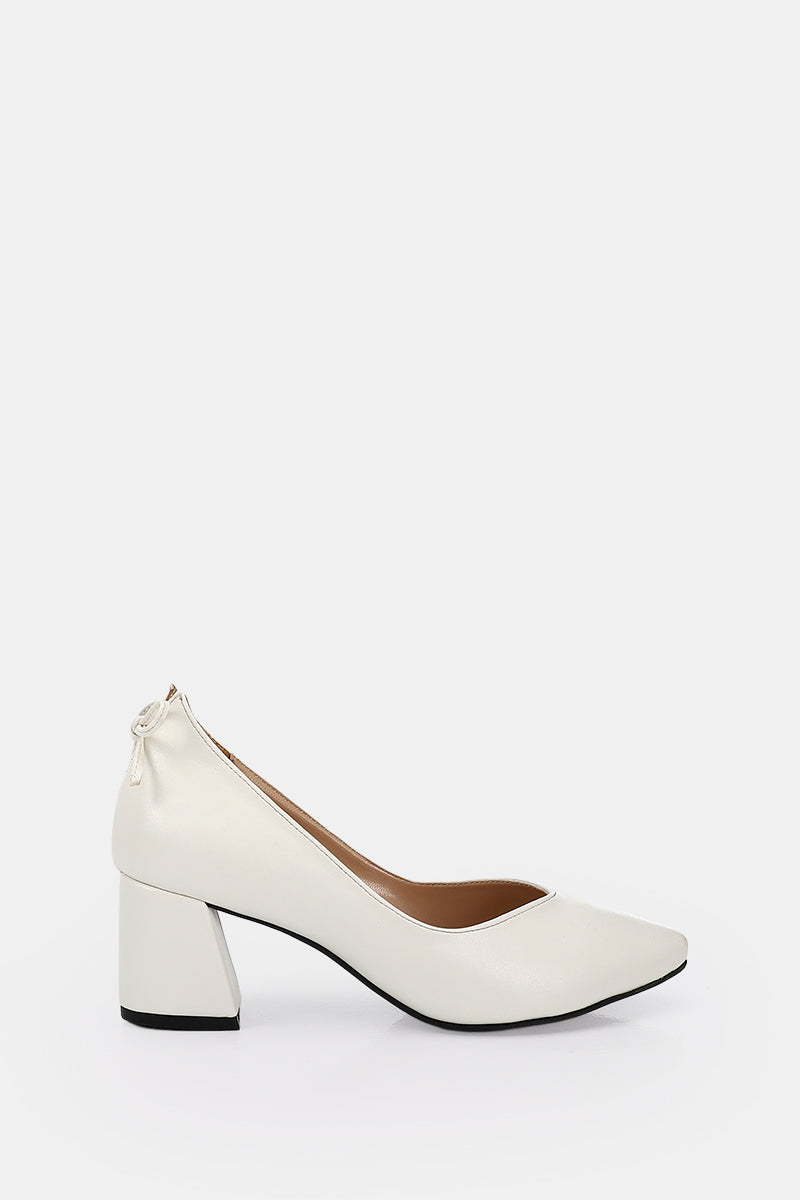 WHITE BOW LOW HEELS