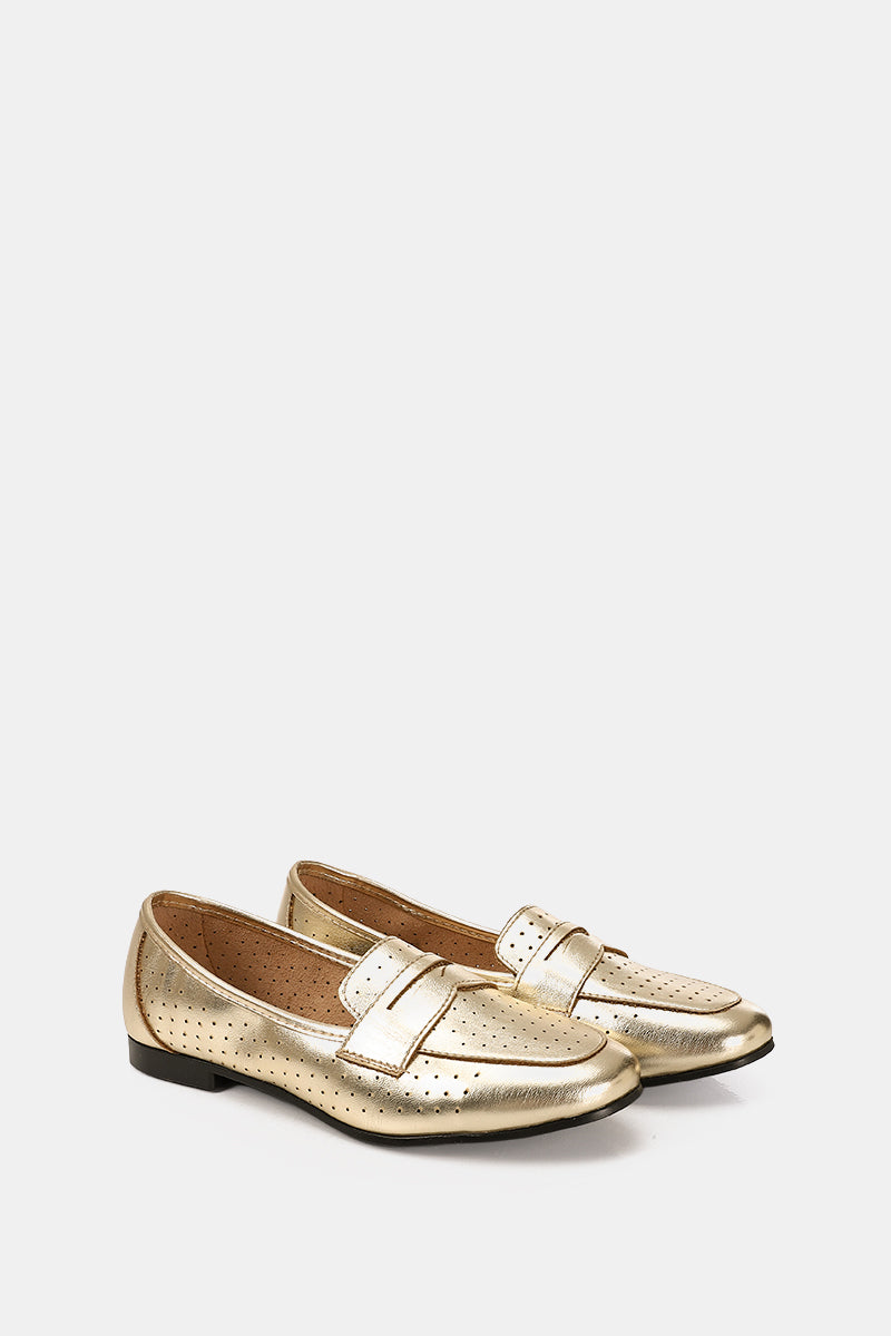 GOLD LEATHER SLIP ON LOAFERS