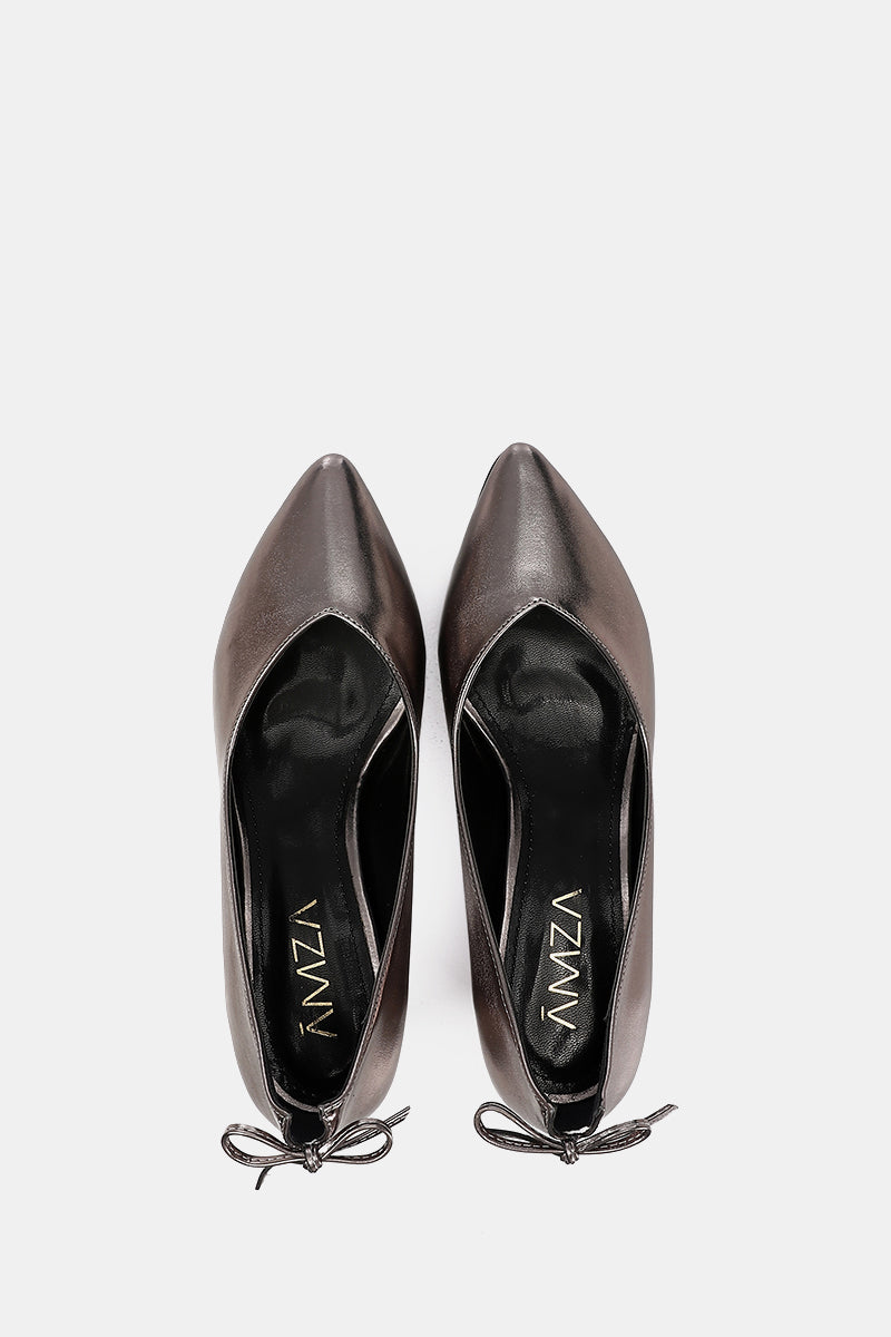 METALLIC BOW LOW HEELS