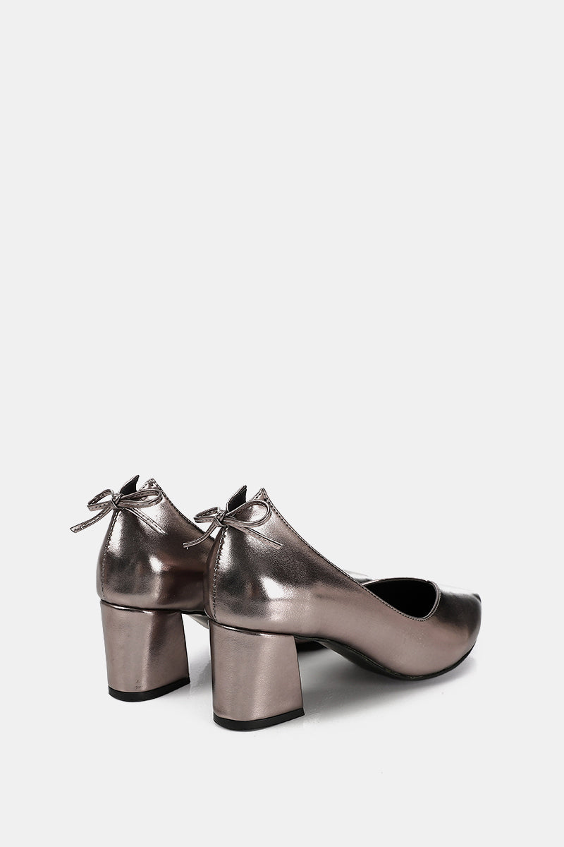 METALLIC BOW LOW HEELS