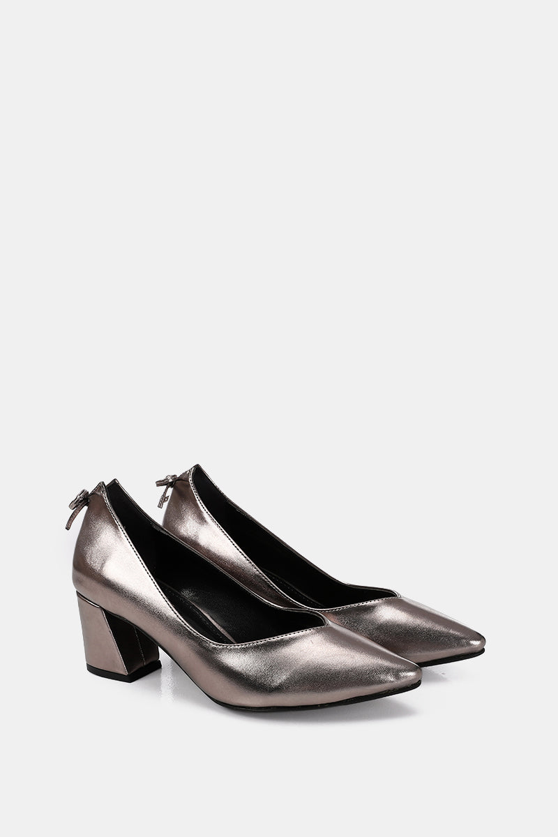 METALLIC BOW LOW HEELS