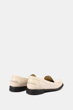 BEIGE EXOTIC-EMBOSSED VEGAN LEATHER PENNY LOAFERS